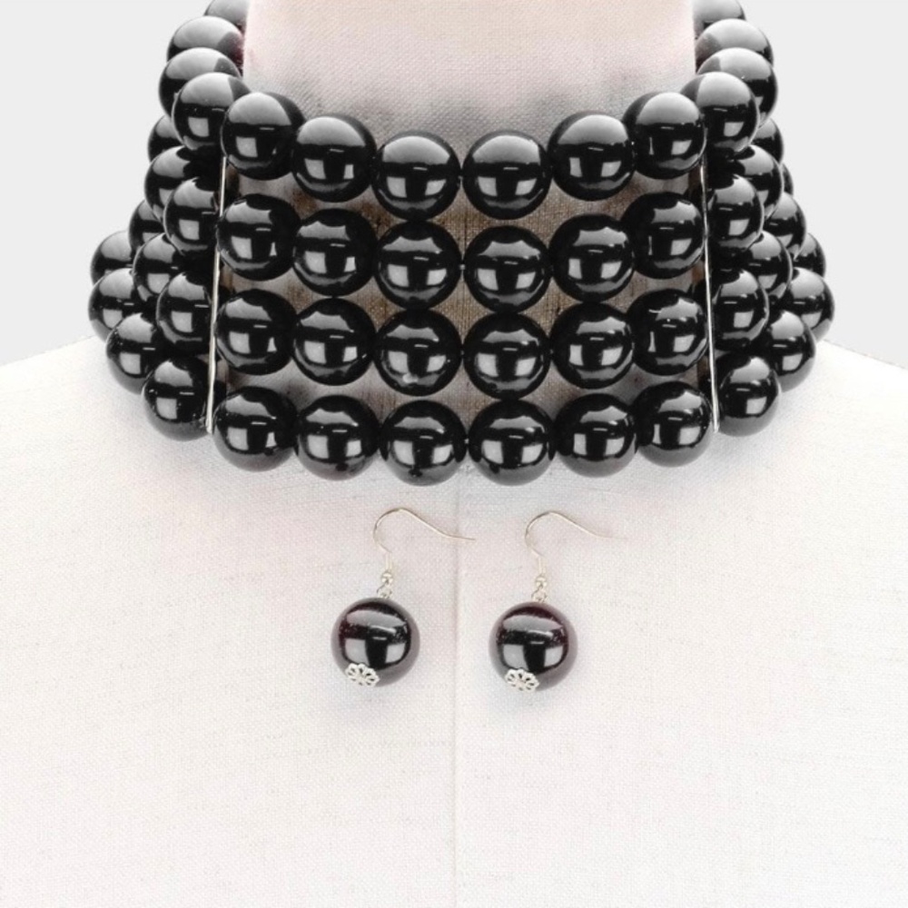 TruFace By Grace Pearl Multi-Strand Statement Choker + Earrings